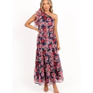 Petal + Pup Layley One Shoulder Maxi Dress Size Medium Navy Floral Event NWT